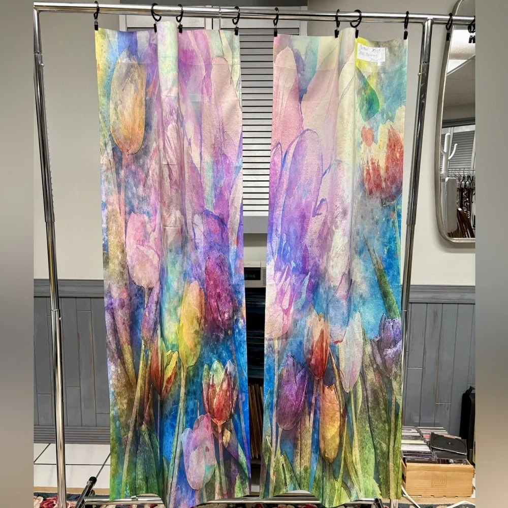 Watercolor Floral Window Curtains - Multicolor